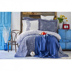 Набор постельное белье с покрывалом + плед Simi mavi Karaca Home