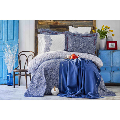 Набор постельное белье с покрывалом + плед Simi mavi Karaca Home