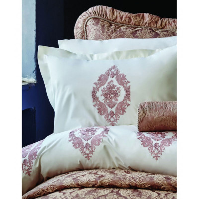 Постельное белье Перкаль Astoria rose розовое с вышивкой Karaca Home