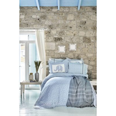 Набор постельное белье с покрывалом + пике Zilonis mavi голубой Karaca Home