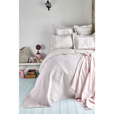 Набор постельное белье с покрывалом + пике Zilonis pudra пудра Karaca Home