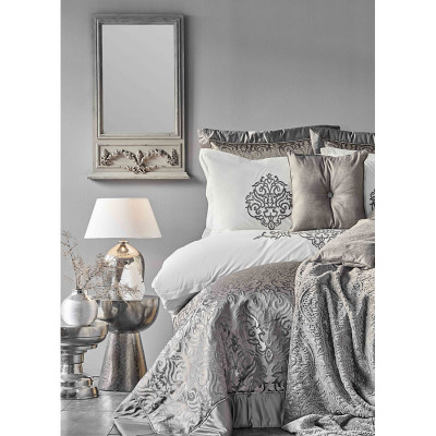 Набор постельное белье с покрывалом + плед Camilla antrasit серый Karaca Home