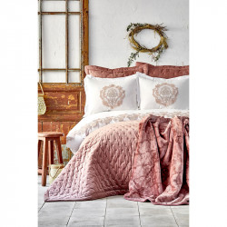 Набор постельное белье с покрывалом + плед Chester pudra пудра Karaca Home