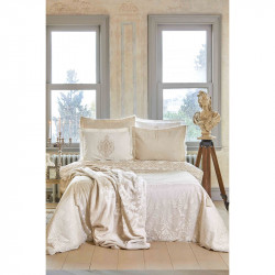 Набор постельное белье с покрывалом + плед Desire bej бежевый Karaca Home