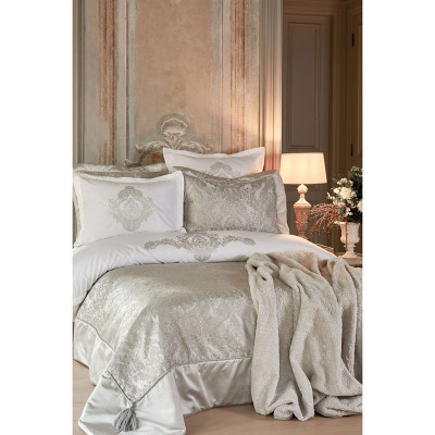 Набор постельное белье с покрывалом + плед Eldora gri серый Karaca Home