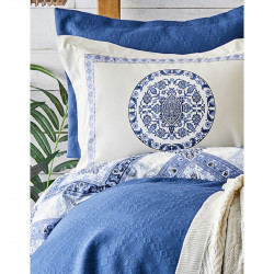 Набор постельное белье с покрывалом + плед Levni mavi синий Karaca Home