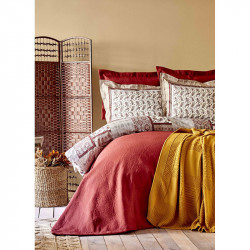 Набор постельное белье с покрывалом + плед Maryam bordo бордовый Karaca Home