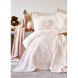 Набор постельное белье с покрывалом + плед Quatre royal pudra пудра Karaca Home