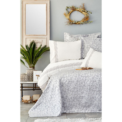 Набор постельное белье с покрывалом Carolina gri серый Karaca Home