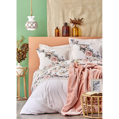 Набор постельное белье с покрывалом Elsa somon лососевый Karaca Home
