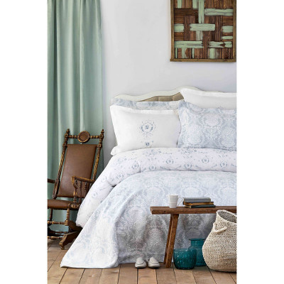 Набор постельное белье с покрывалом Quatre delux tiffany бирюзовый Karaca Home