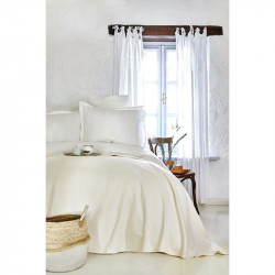 Набор постельное белье с покрывалом пике Elonora ekru молочный Karaca Home