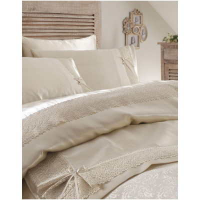 Набор постельное белье с покрывалом пике Tugce krem кремовый Karaca Home