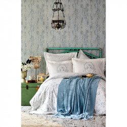 Набор постельное белье с пледом Trella mavi синий Karaca Home