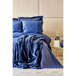 Набор постельное белье с покрывалом + плед Infinity lacivert 2020-1 синее Karaca Home