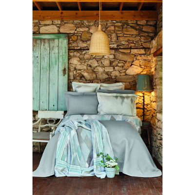 Набор постельное белье с покрывалом + плед Lauro gri серый Karaca Home