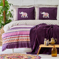 Набор постельное белье с пледом Faroy фиолетовый Karaca Home