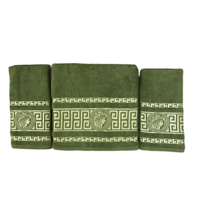 Набор махровых полотенец Версаче зеленый Gold Soft Life
