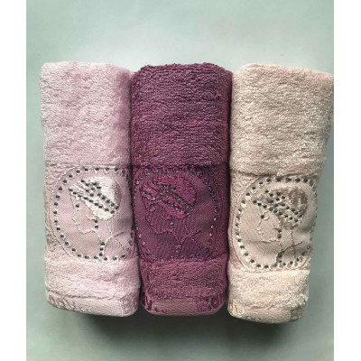 Набор махровых полотенец Bamboo Lady темно розовый-фиолетовый-персиковый Sikel