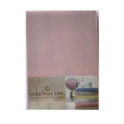 Простынь трикотажная на резинке Terry Fitted Sheet светло розовый Gold Soft Life
