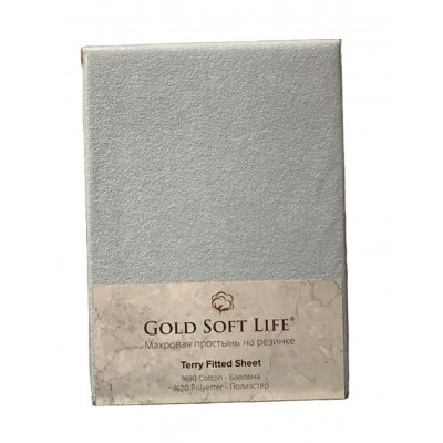Простынь махровая на резинке Terry Fitted Sheet голубой Gold Soft Life