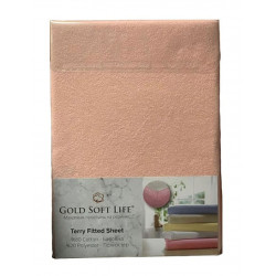 Простынь махровая на резинке Terry Fitted Sheet персиковый Gold Soft Life