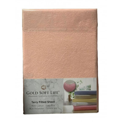 Простынь махровая на резинке Terry Fitted Sheet персиковый Gold Soft Life