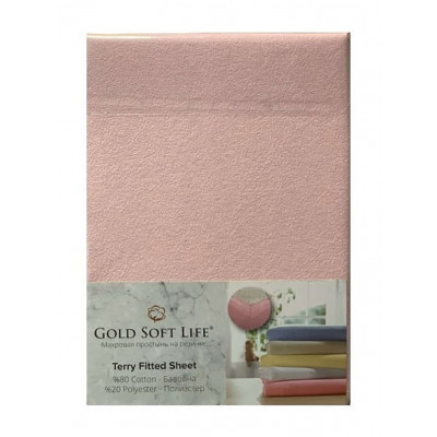 Простынь махровая на резинке Terry Fitted Sheet светло розовый Gold Soft Life